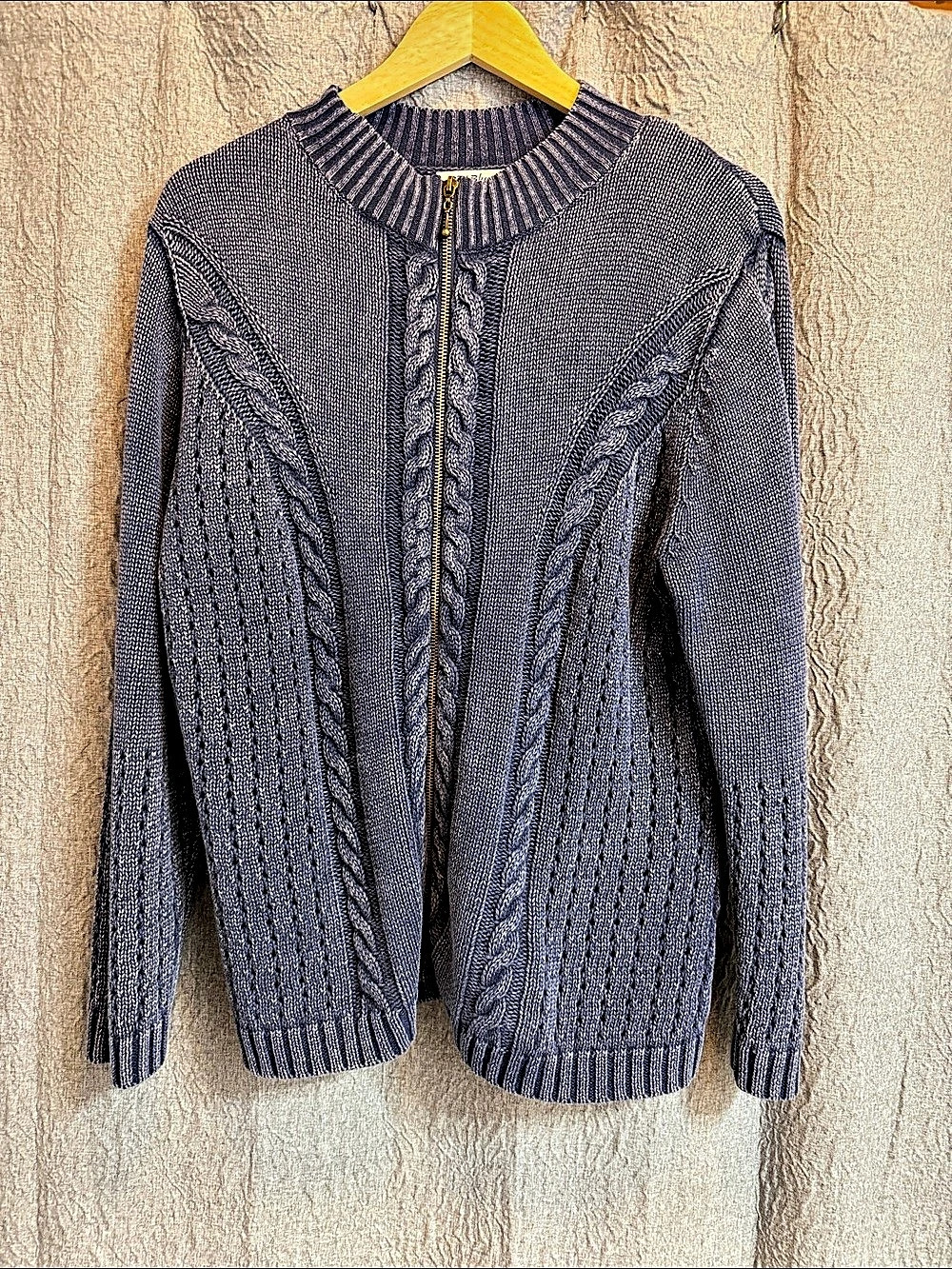 PBJ Blues Textured Zip-Up Sweater in Blue Size Large